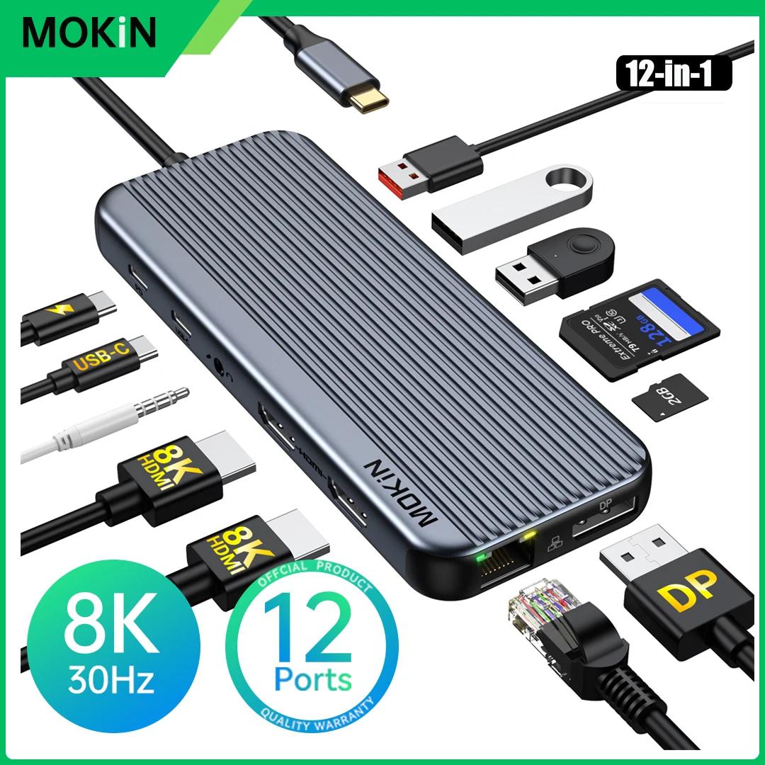 MOKiN ŷ ̼ Ʈ ÷, ƺ е   USB C , HDMI,DP,USB C, A 3.1,RJ45,SD, TF, , PD 100W , 8K